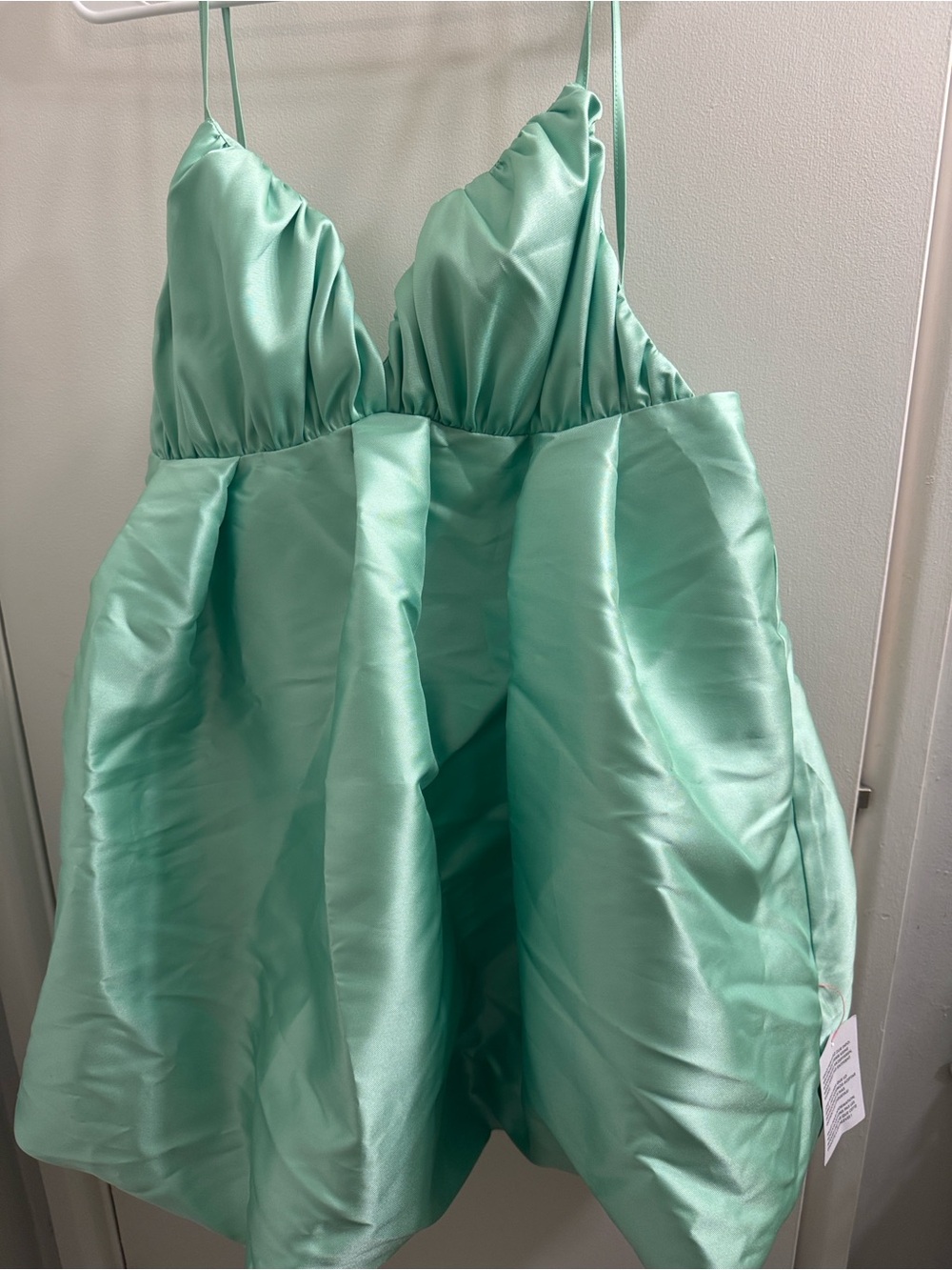 ASOS LUXE  Satin Puffball Cami Green Mini Dress